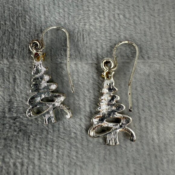 Christmas Tree Drop Earrings Set Of 2 Handmade Polymer Clay & Silver-Tone Metal - Picture 7 of 12